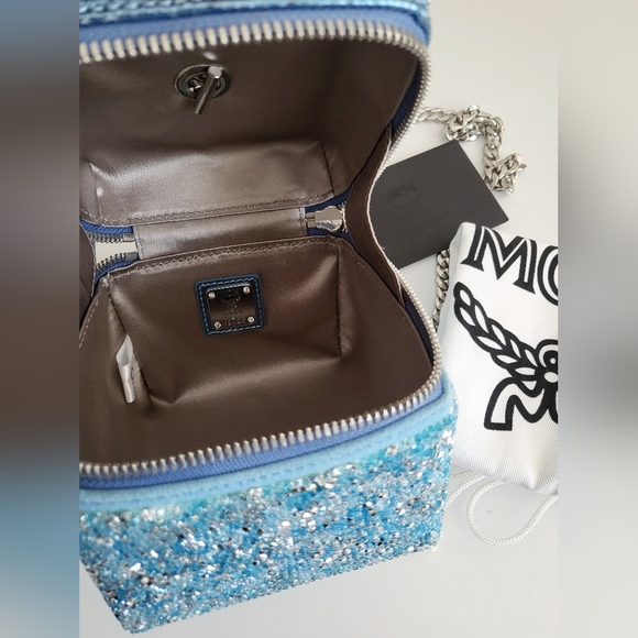 MCM Blue Studded Cube Leather Pouch - Picture 6 of 8